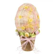 Růžovo-žluté vajíčko v košíku – textilní dekorace – 17x33 cm
