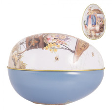 Velikonoční kovová dekorace modré vajíčko se zajíčkem koledníkem – 8x13x8 cm