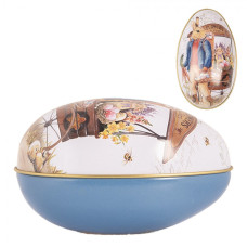 Velikonoční kovová dekorace modré vajíčko se zajíčkem koledníkem – 7x11x7 cm