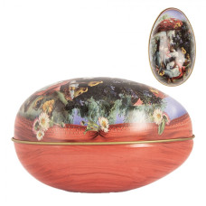 Velikonoční kovová dekorace červené vajíčko se zamilovanými zajíčky – 7x11x7 cm