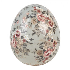 Keramická dekorace socha šedivého vajíčka s kvítím Masselin L – 14x16 cm