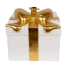 Stojan na vánoční stromeček bílo-zlatý dárek – 30x28x48 cm