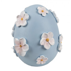 Velikonoční dekorace modré vajíčko s kytičkami – 11x13 cm