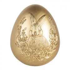 Velikonoční dekorace zlaté vajíčko s králíčkem a růžemi – 17x21 cm