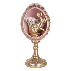 Zlato-růžová velikonoční dekorace figurka zajíčka ve vajíčku na vysokém podstavci Dreftoor – 11x10x21 cm