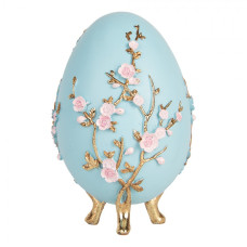 Zlato-modrá velikonoční dekorace vajíčko s motivem květů na ozdobných nožičkách Dreftoor – 12x18 cm