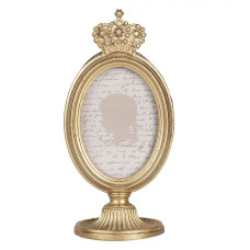 Zlatý oválný fotorámeček s královskou korunou a podstavcem Varaxu – 9x6x17 cm