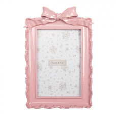 Růžový lesklý fotorámeček s mašlí Puneyi – 15x4x21 cm na fotografii 10x15 cm