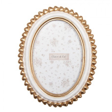 Bílo-zlatý oválný fotorámeček se srdíčky Fakeyoh – 15x2x20 cm na fotografii 10x15 cm