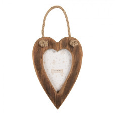 Dřevěný fotorámeček ve tvaru srdce na jutovém provázku Etren – 15x2x23 cm na fotografii 10x15 cm