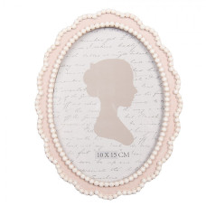 Růžový oválný fotorámeček s bílými kuličkami Riruwi – 13x2x18 cm na fotografii 10x15 cm