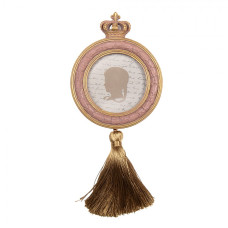 Růžový kulatý fotorámeček se střapcem a královskou korunou Koninkrijk – 11x2x24 cm