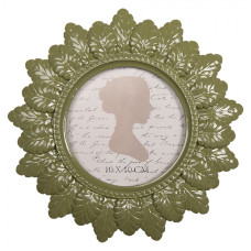 Zelený kulatý fotorámeček s lístky Carel – 19x2 cm