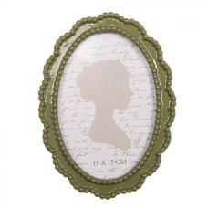 Zelený oválný fotorámeček s kuličkami na okraji Carel – 13x2x18 cm na fotografii 10x15 cm