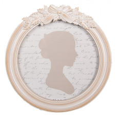 Růžový kulatý fotorámeček s mašličkou a patinou Celant – 15x2x16 cm