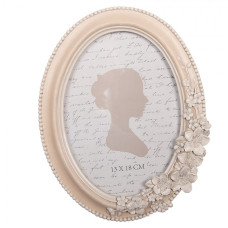 Starorůžový oválný fotorámeček s květinovou aplikací Derived – 17x2x22 cm na fotografii 13x18 cm