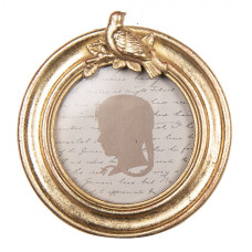 Zlatý kulatý fotorámeček s ptáčkem Opeentak – 10x2x11 cm