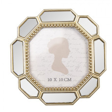 Zlatý fotorámeček ve tvaru osmiúhelníku se zrcadly Bruisend – 15x2x15 cm na fotografii 10x10 cm