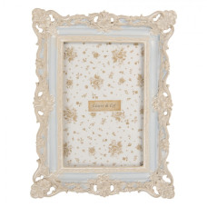 Modrý fotorámeček s bílým reliéfem Sasklise – 16x3x21 cm na fotografii 10x15 cm