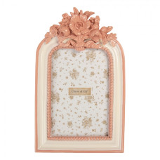 Béžový fotorámeček s oranžovým okrajem a aplikací Thiery – 14x3x23 cm na fotografii 10x15 cm