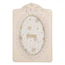 Béžový fotorámeček s růžičkami Tim – 14x2x21 cm na fotografii 10x15 cm