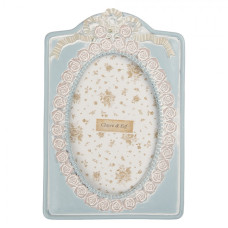 Modrý fotorámeček s růžičkami Tim – 14x2x21 cm na fotografii 10x15 cm