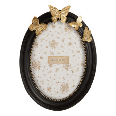 Černý oválný fotorámeček se zlatými motýlky Xavierre – 16x2x22 cm na fotografii 13x18 cm