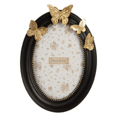 Černý oválný fotorámeček se zlatými motýlky Xavierre – 14x2x19 cm na fotografii 10x15 cm