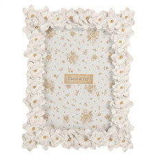 Bílý fotorámeček s květinovou aplikací Wolter – 18x2x23 cm na fotografii 13x18 cm