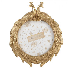 Zlatý kulatý fotorámeček s pávy Pauw – 17x3x21 cm