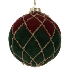 Červeno-zelená kulatá vánoční ozdoba se sametovým povrchem Lagala IV – 10x10 cm