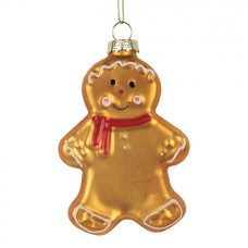 Skleněná vánoční ozdoba pan Perníček s červenou šálou – 6x2x10 cm