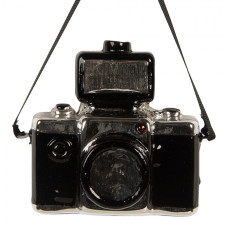 Černá skleněná vánoční ozdoba fotoaparát – 9x5x9 cm