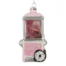 Růžová skleněná vánoční ozdoba stánek s cukrovou vatou – 6x5x11 cm