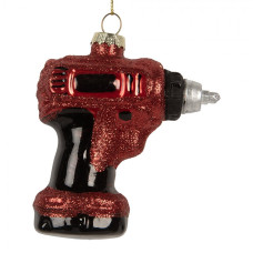 Červeno-černá skleněná vánoční ozdoba vrtačka – 9x4x10 cm