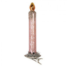 Růžová skleněná vánoční ozdoba ve tvaru svíčky – 2x13 cm