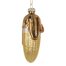 Žlutá skleněná vánoční ozdoba kukuřice – 4x10 cm