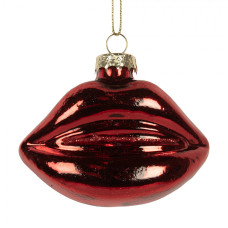 Červená skleněná vánoční ozdoba rty / pusa kiss – 8x4x7 cm