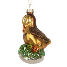 Žlutá skleněná vánoční ozdoba kachna – 6x5x11 cm