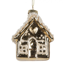 Zlatá skleněná vánoční ozdoba zasněžený domeček – 7x6x8 cm