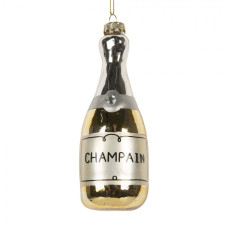 Zlato-stříbrná skleněná vánoční ozdoba šampaňské v láhvi – 5x14 cm