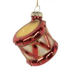 Červeno-zlatá skleněná vánoční ozdoba bubínek – 4x4 cm