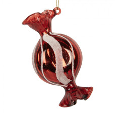 Červeno-bílá skleněná vánoční ozdoba kulatý bonbon – 5x4x10 cm