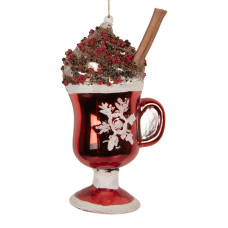 Červená skleněná vánoční ozdoba hrnek horké čokolády – 6x12 cm