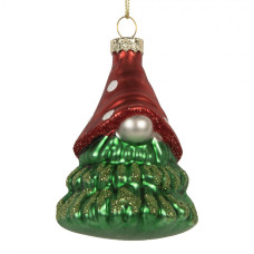 Červeno-zelená skleněná vánoční ozdoba sklandinávský vánoční skřítek Tomte – 5x4x9 cm