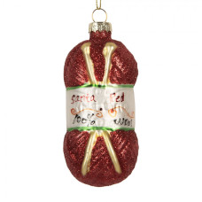 Červená skleněná vánoční ozdoba klubíčko vlny s pletacími jehlicemi Santa Red Wool – 8x8x8 cm