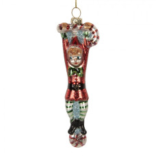 Skleněná vánoční ozdoba skřítek s cukrovou hůlkou Candy Cane – 5x2x14 cm