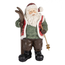 Vánoční dekorace figurka Santa Clause v zeleném světru s lyžemi – 15x11x25 cm
