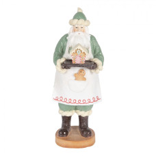 Vánoční dekorace Santa Claus pekař s perníkovým domečkem v zeleném šatu – 11x11x30 cm