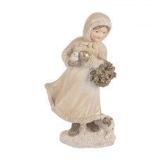 Vánoční dekorační figurka děvčátko s ptáčkem, pejskem a košíkem – 10x7x17 cm